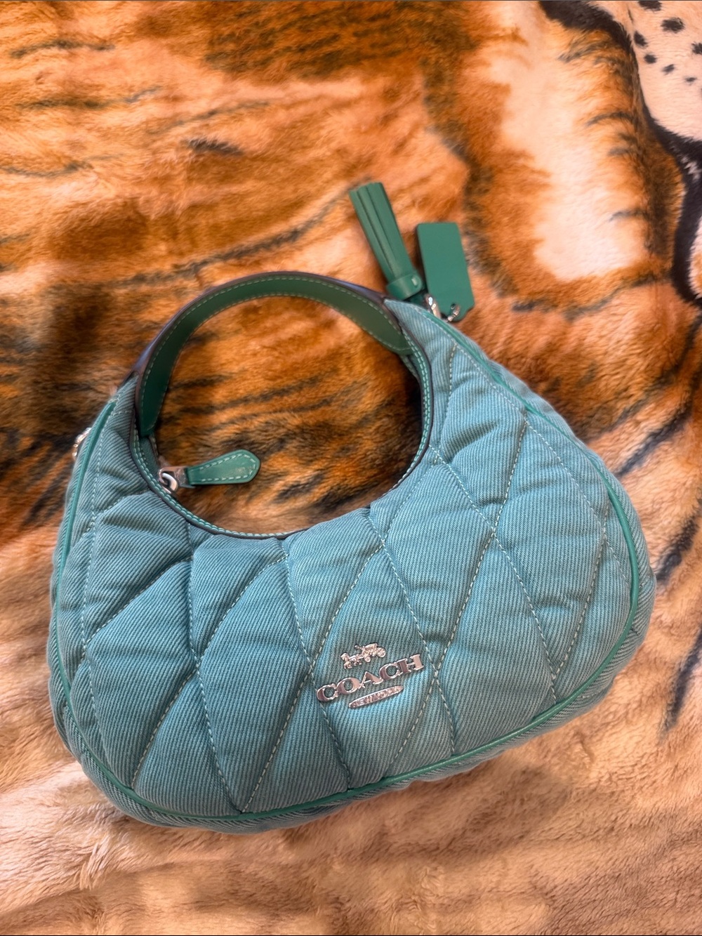 Coach Quilted Teal Mini Denim Hobo Bag